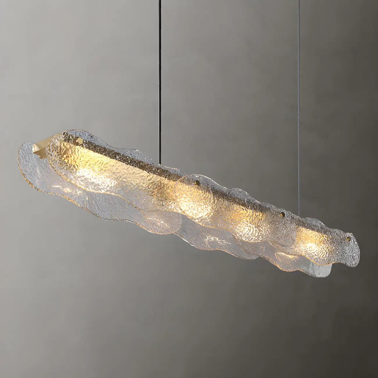 Lampada a sospensione lineare regolabile dorata in vetro per cucine