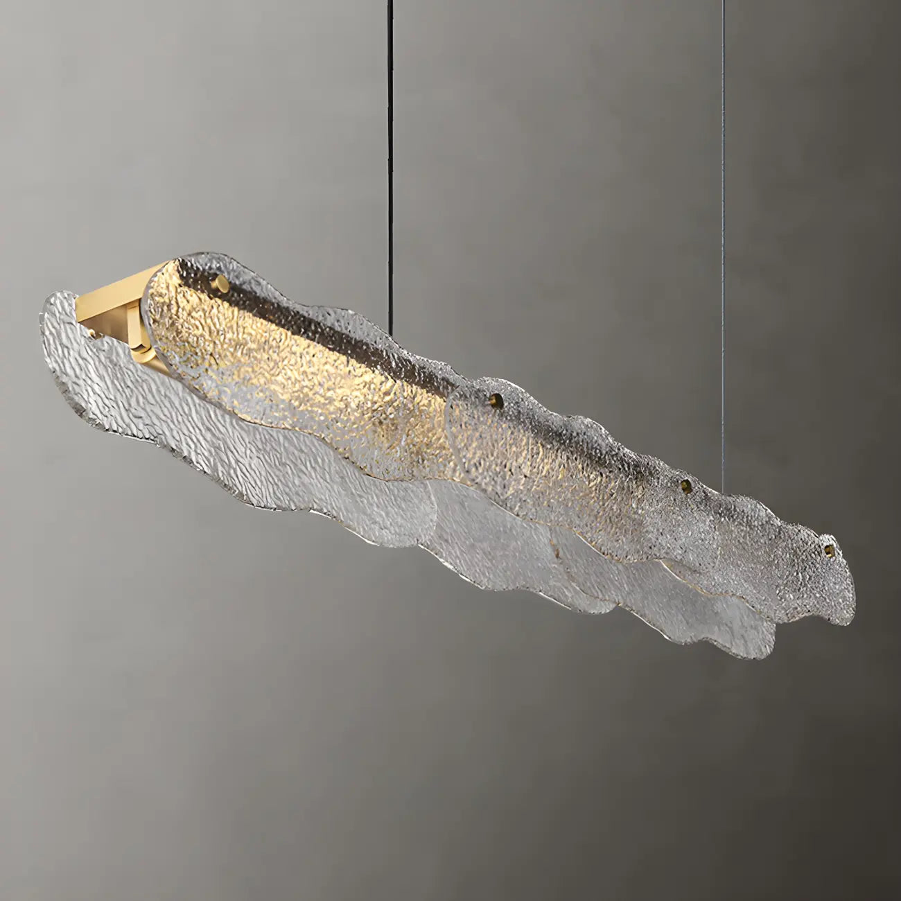 Lampada a sospensione lineare regolabile dorata in vetro per cucine