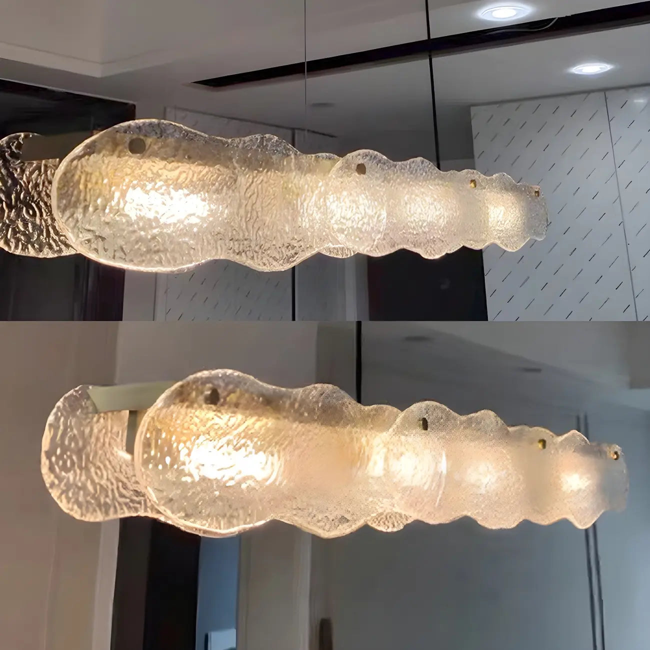 Lampada a sospensione lineare regolabile dorata in vetro per cucine