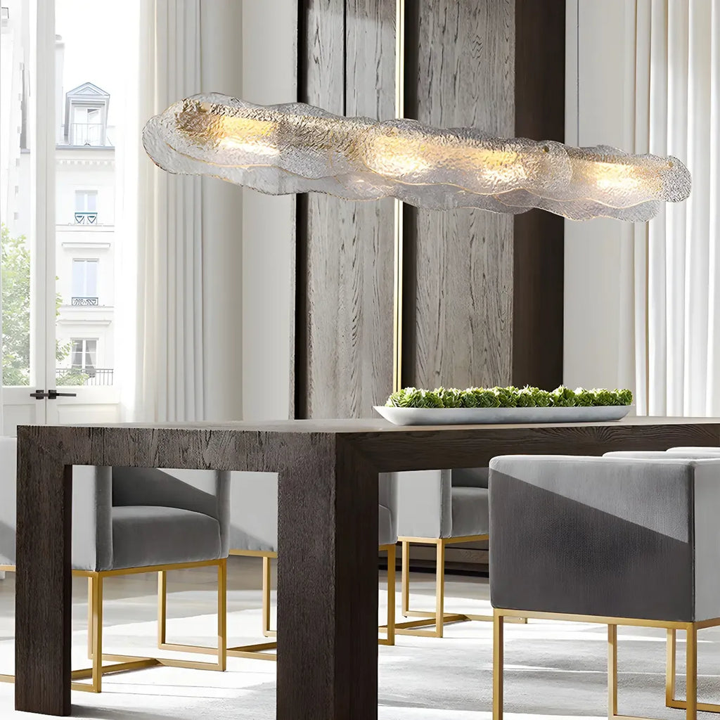 Lampada a sospensione lineare regolabile dorata in vetro per cucine