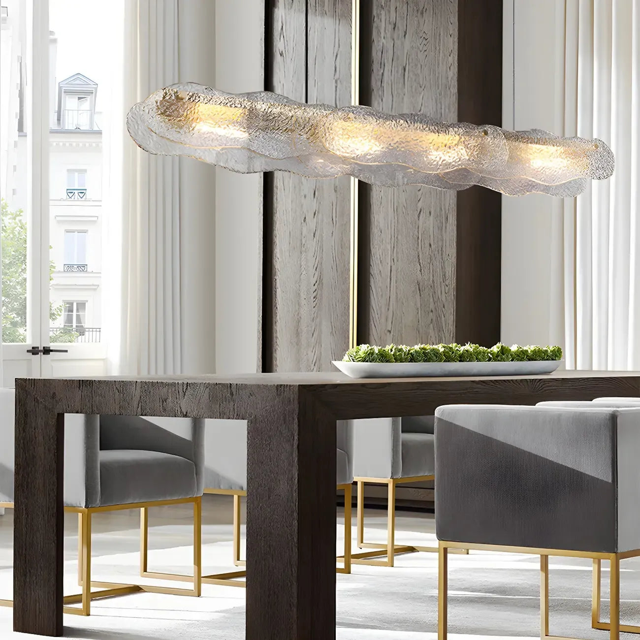 Lampada a sospensione lineare regolabile dorata in vetro per cucine
