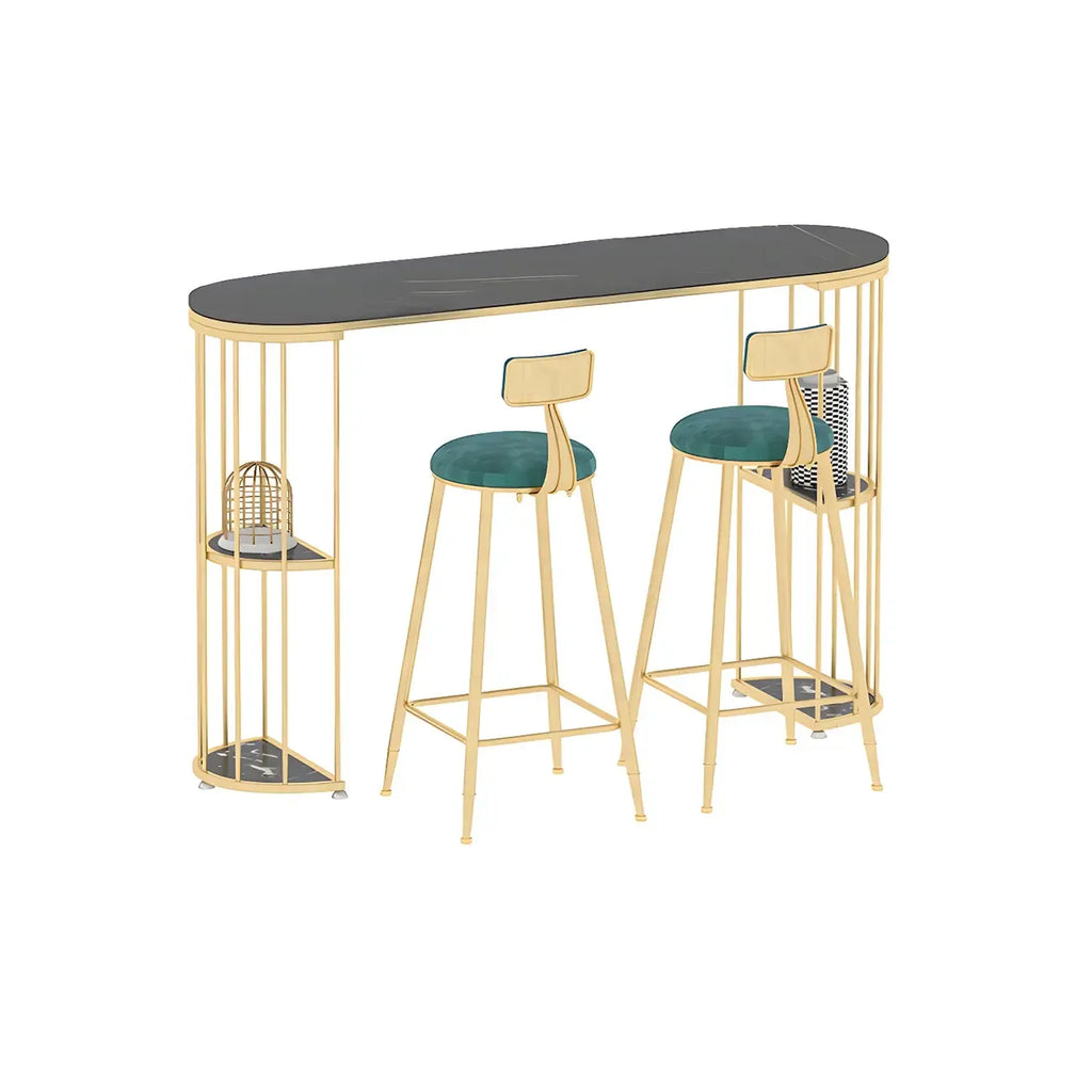 Tables de bar oblongues modernes en métal noir et or avec rangement