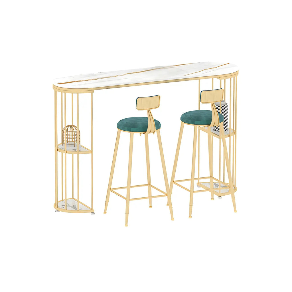 Tables de bar oblongues modernes en métal noir et or avec rangement