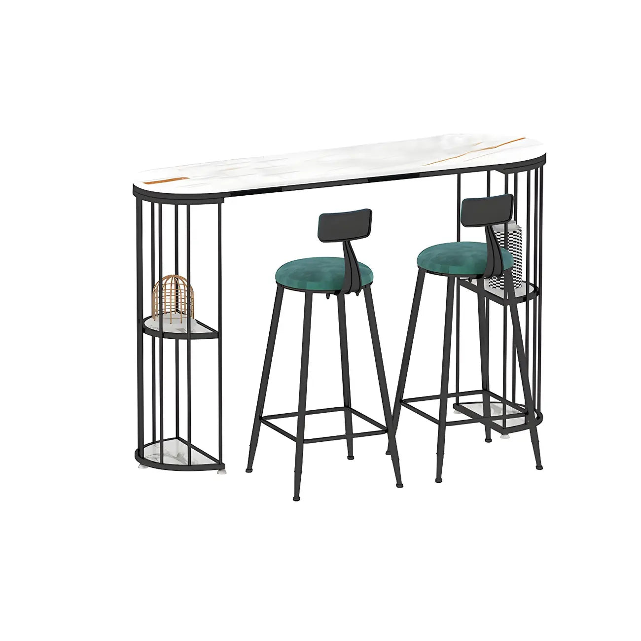 Tables de bar oblongues modernes en métal noir et or avec rangement