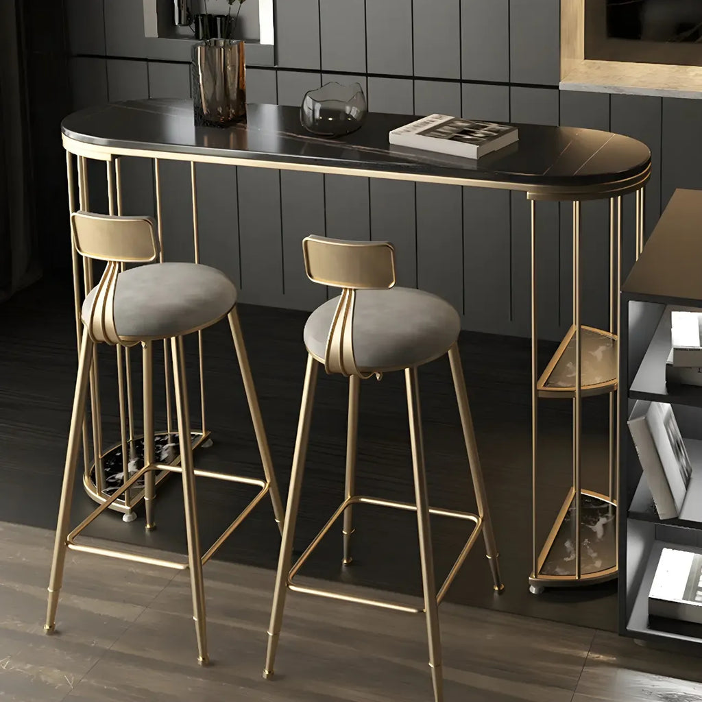 Tables de bar oblongues modernes en métal noir et or avec rangement
