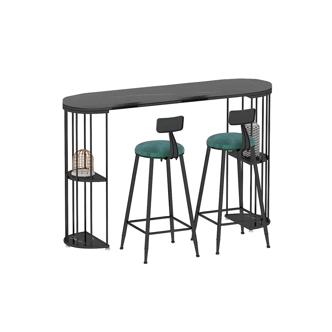 Tables de bar oblongues modernes en métal noir et or avec rangement