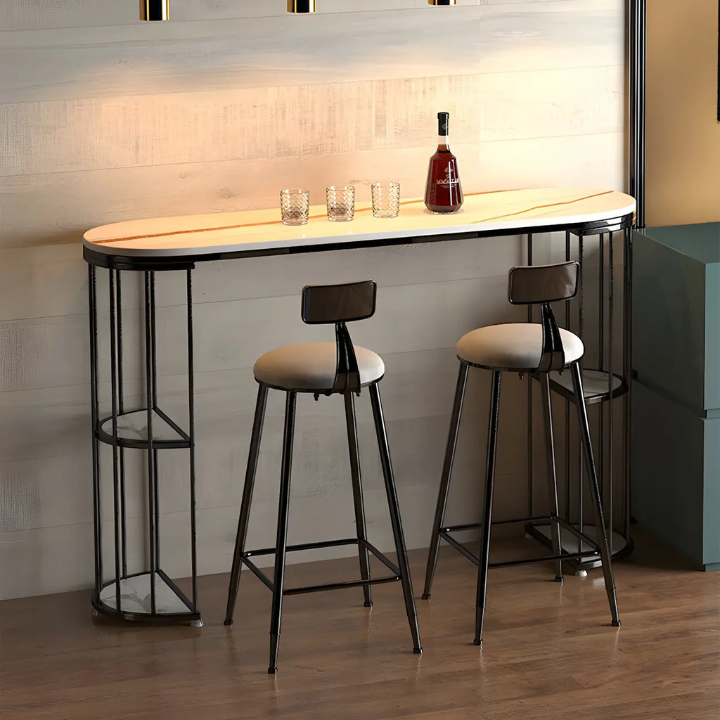Tables de bar oblongues modernes en métal noir et or avec rangement