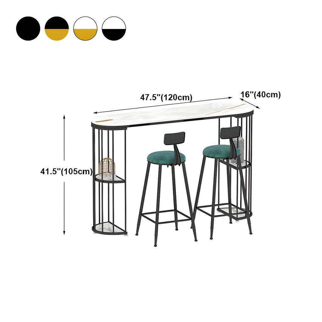 Tables de bar oblongues modernes en métal noir et or avec rangement