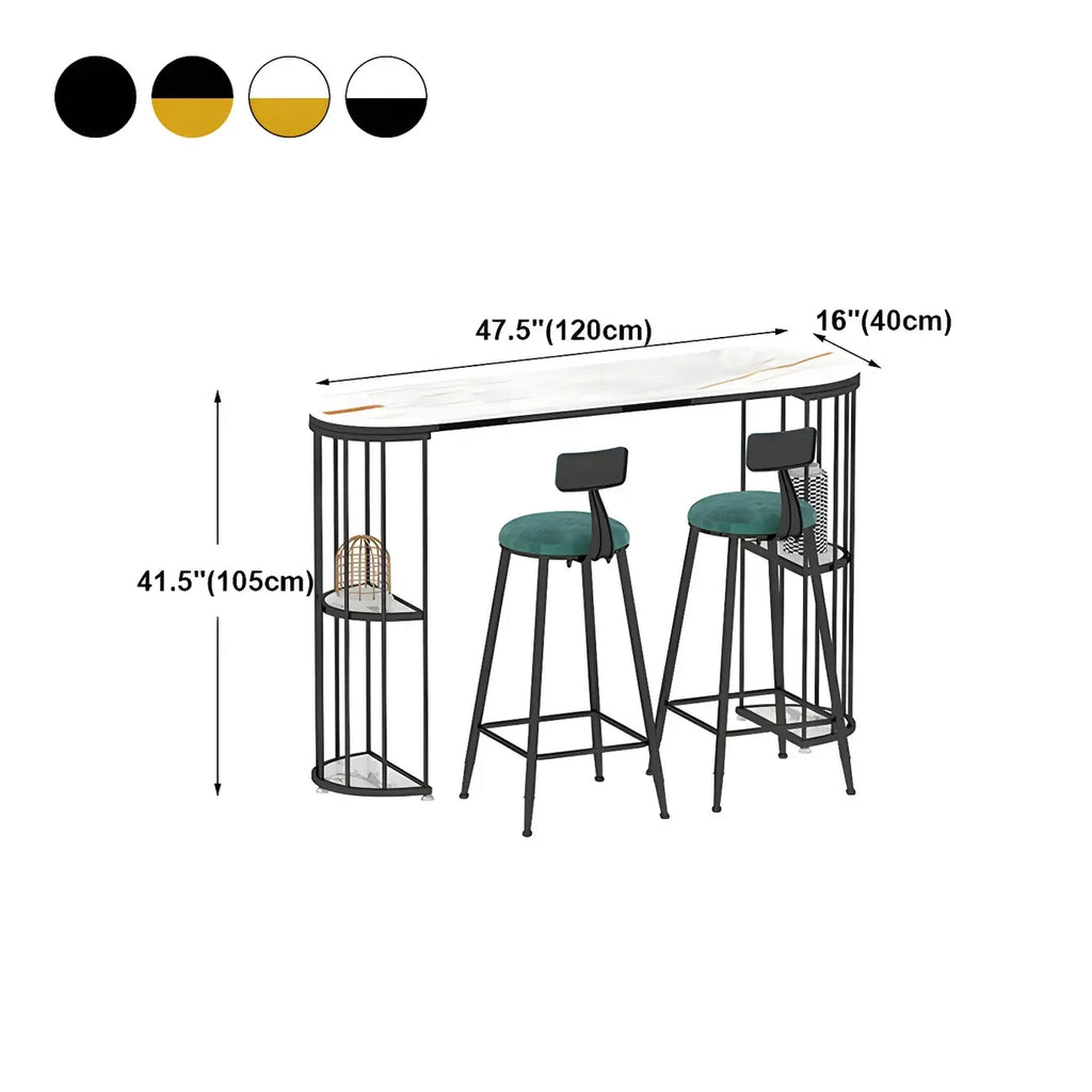 Tables de bar oblongues modernes en métal noir et or avec rangement