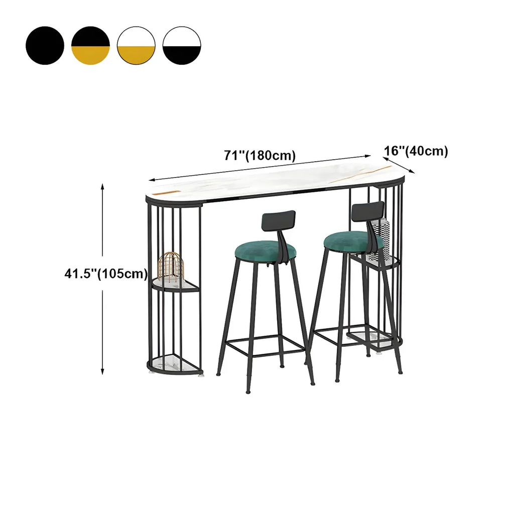 Tables de bar oblongues modernes en métal noir et or avec rangement