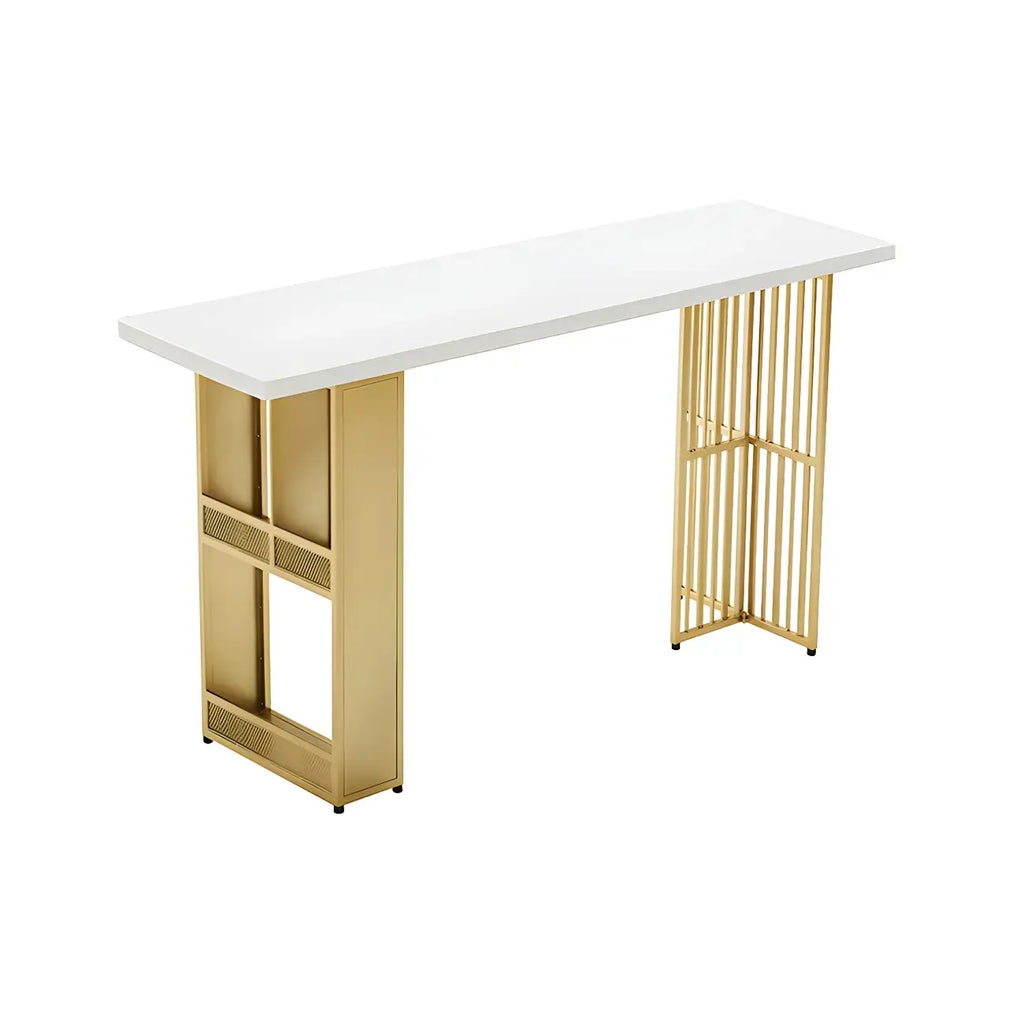 Tables de bar glamour dorées avec plateau en bois et étagère en métal