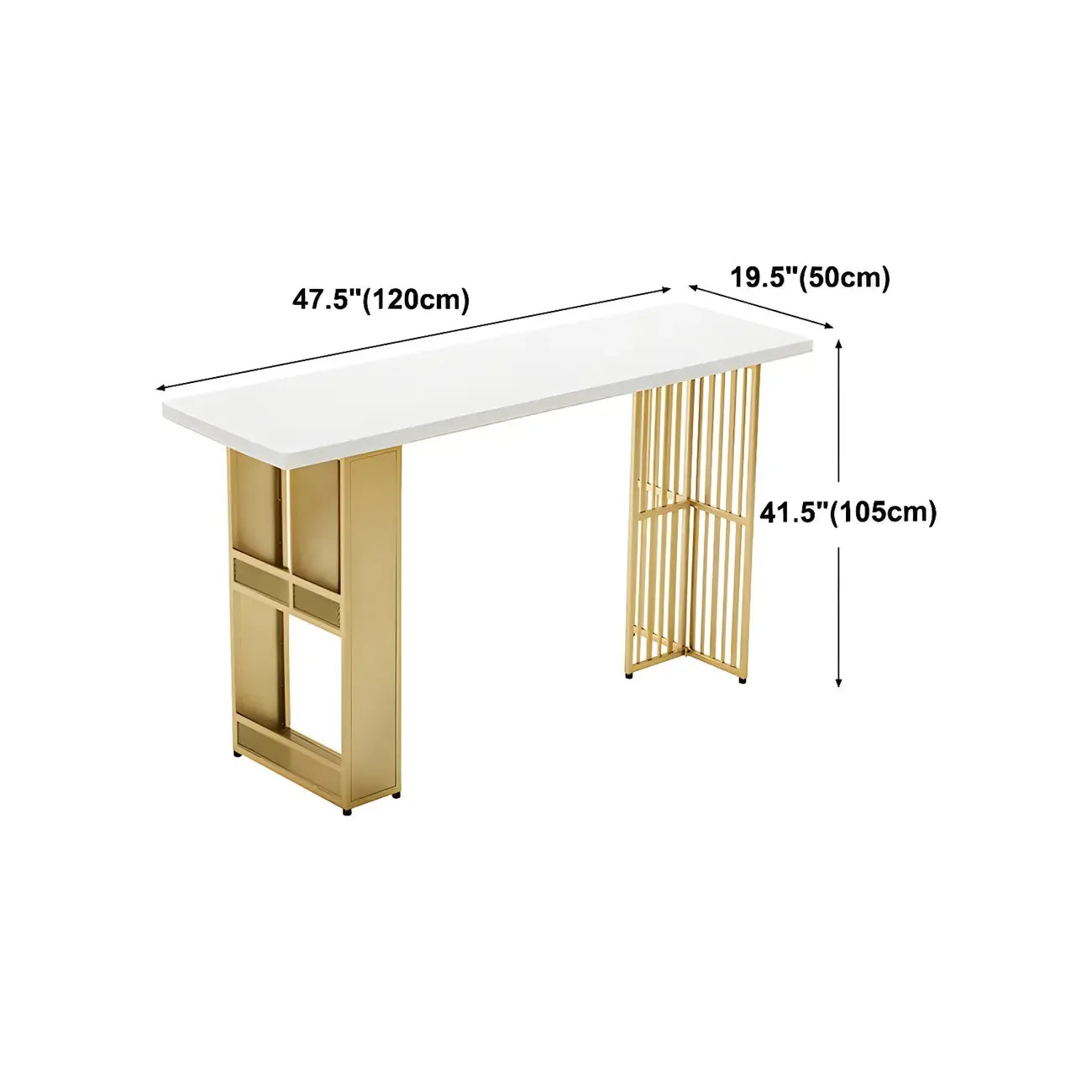 Tables de bar glamour dorées avec plateau en bois et étagère en métal