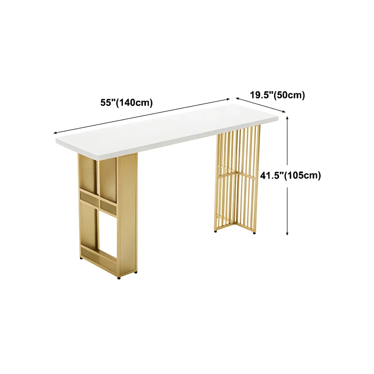 Tables de bar glamour dorées avec plateau en bois et étagère en métal