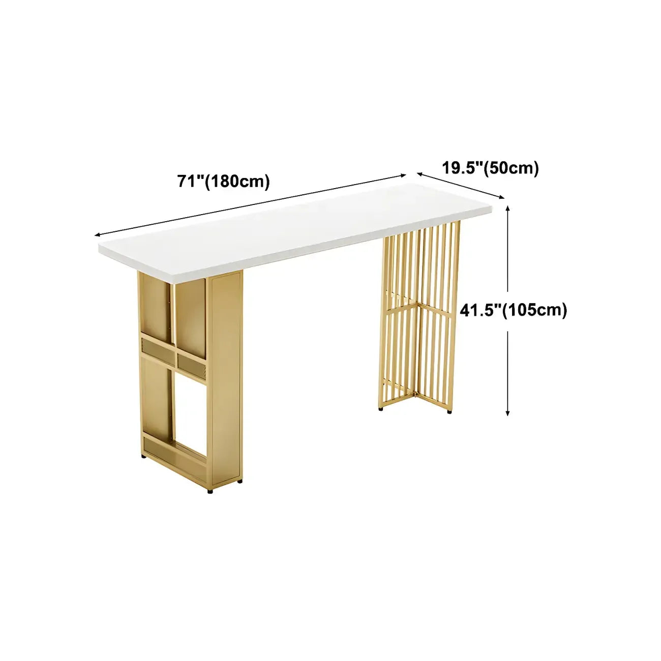 Tables de bar glamour dorées avec plateau en bois et étagère en métal