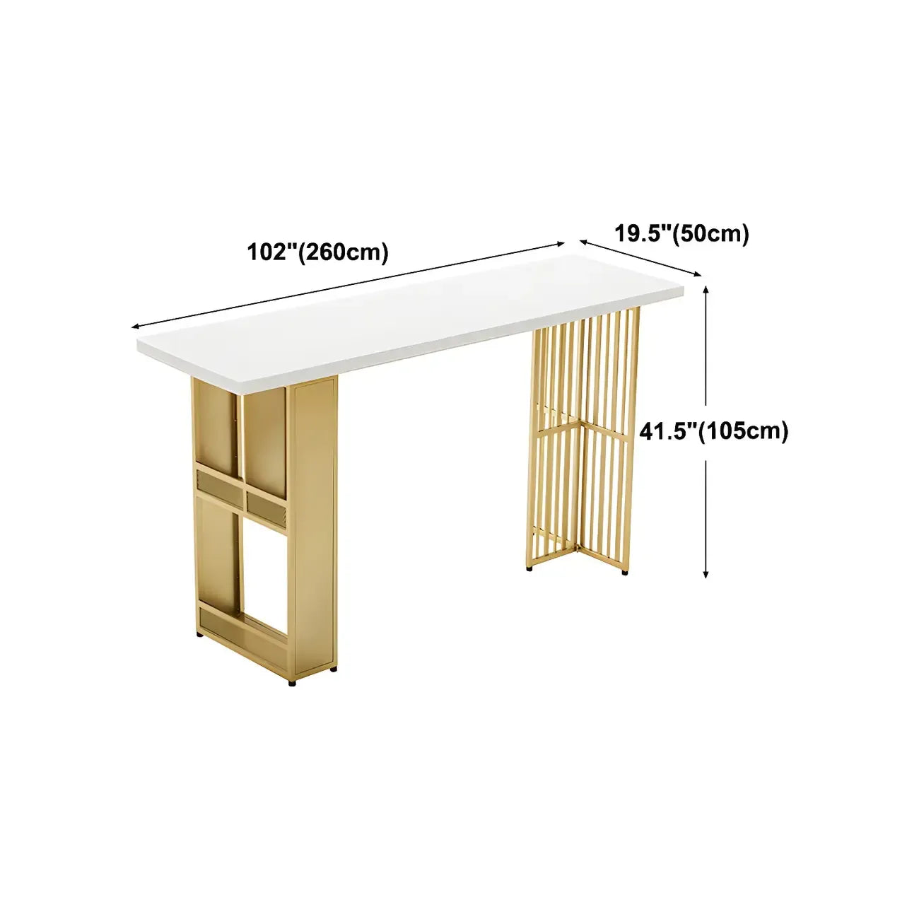 Tables de bar glamour dorées avec plateau en bois et étagère en métal