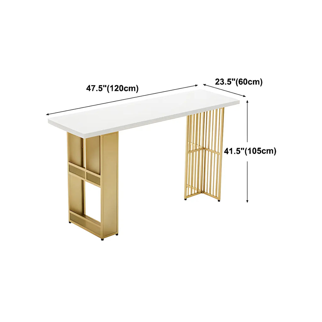 Tables de bar glamour dorées avec plateau en bois et étagère en métal