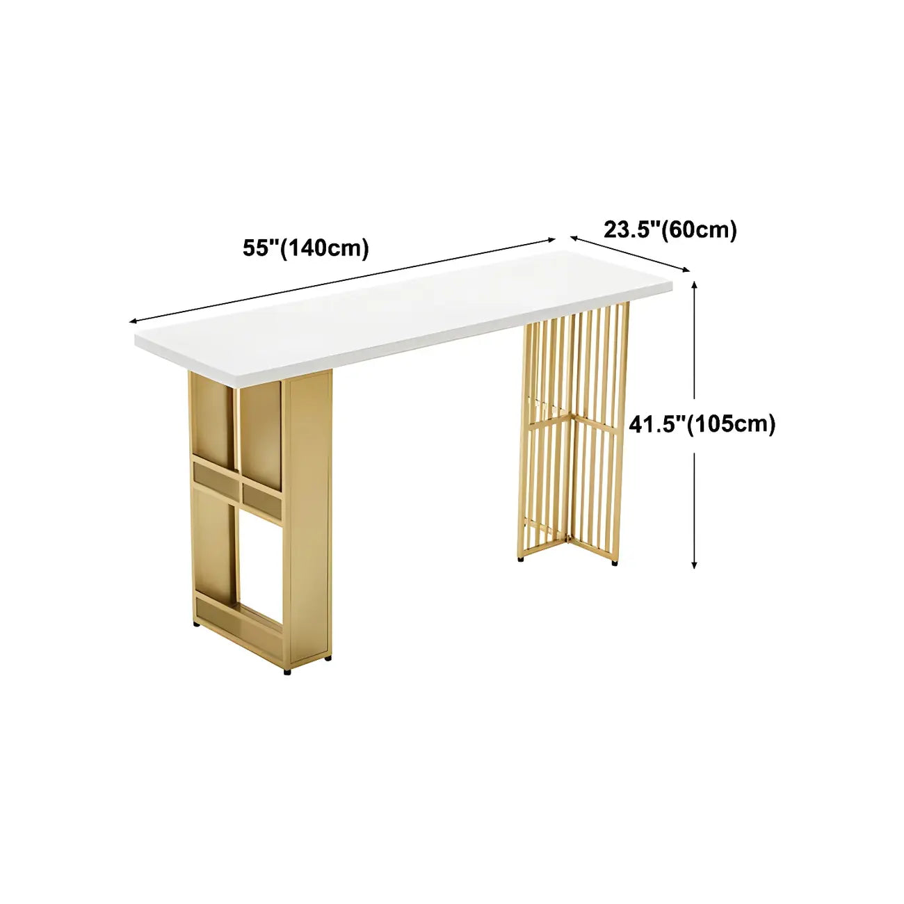 Tables de bar glamour dorées avec plateau en bois et étagère en métal