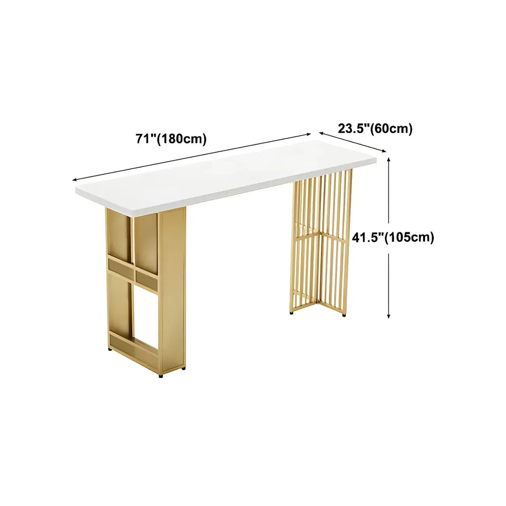 Tables de bar glamour dorées avec plateau en bois et étagère en métal