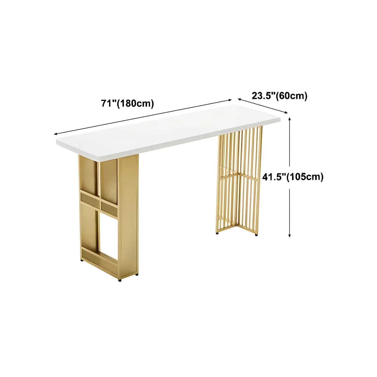 Tables de bar glamour dorées avec plateau en bois et étagère en métal