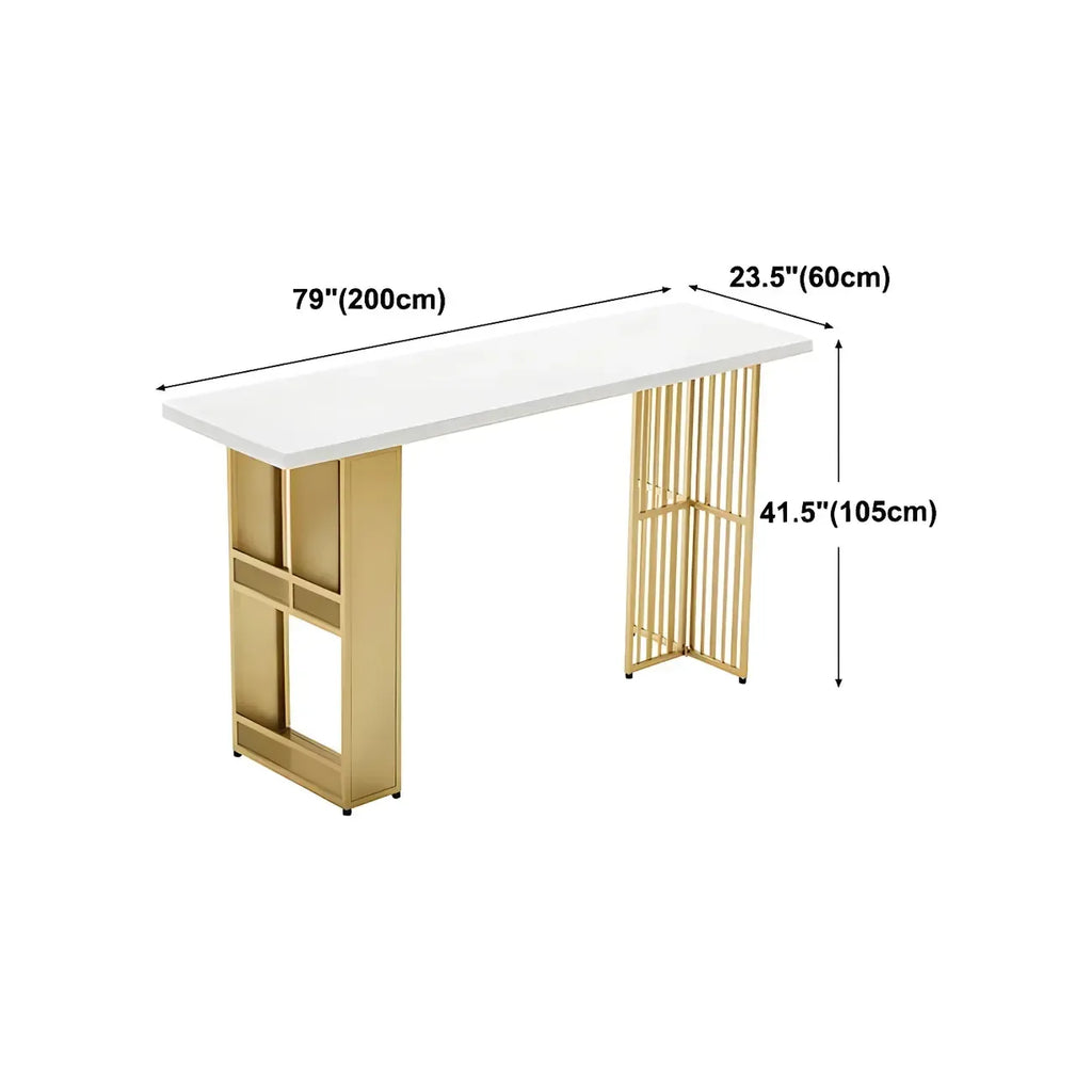 Tables de bar glamour dorées avec plateau en bois et étagère en métal