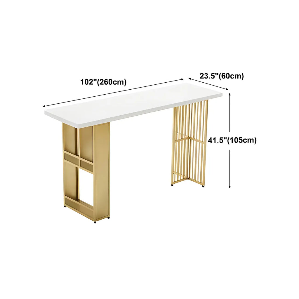 Tables de bar glamour dorées avec plateau en bois et étagère en métal