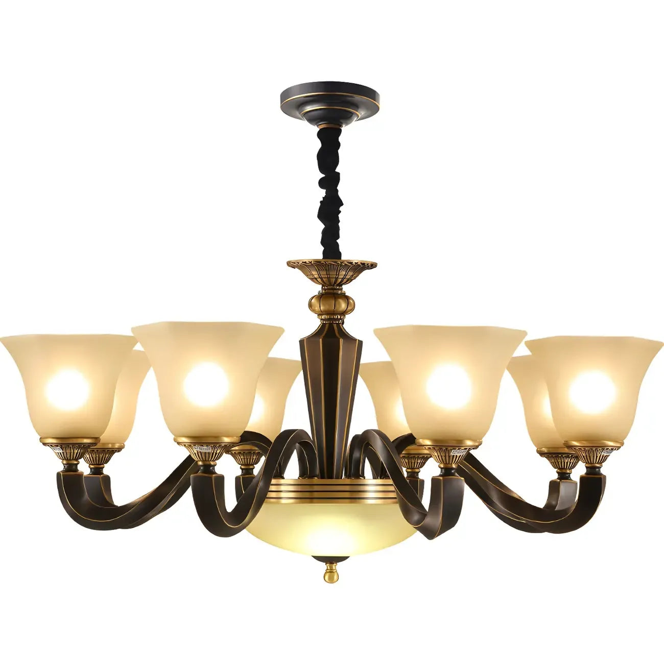 Lustre classique en verre noir et métal courbé
