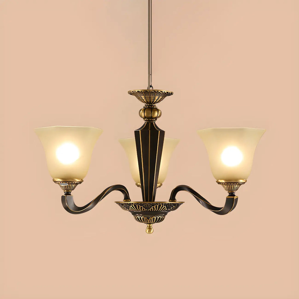 Lustre classique en verre noir et métal courbé