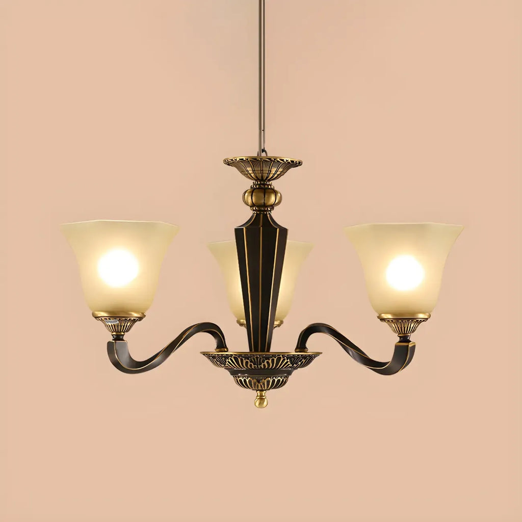 Lustre classique en verre noir et métal courbé