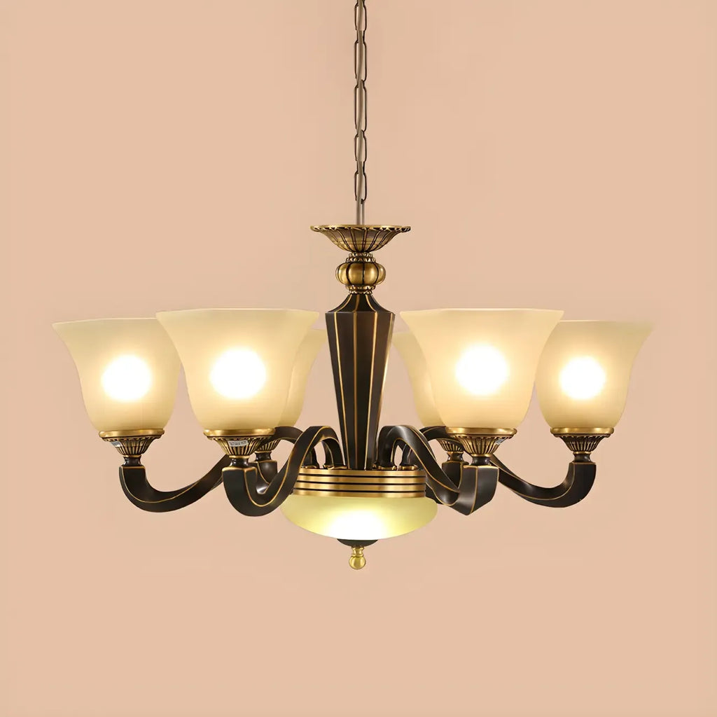 Lustre classique en verre noir et métal courbé