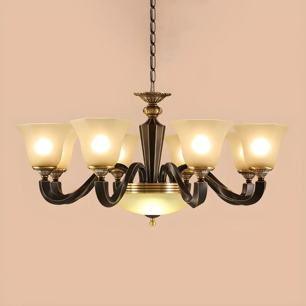 Lustre classique en verre noir et métal courbé