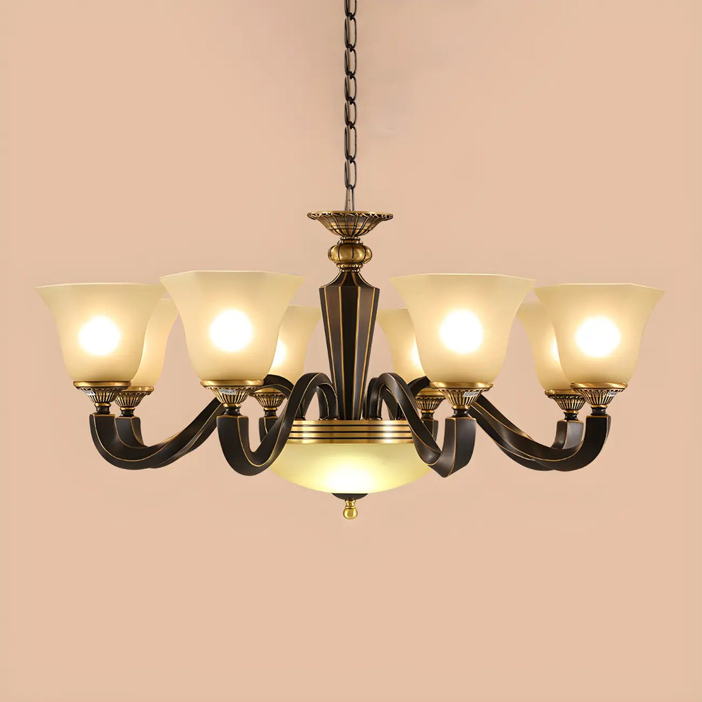 Lustre classique en verre noir et métal courbé