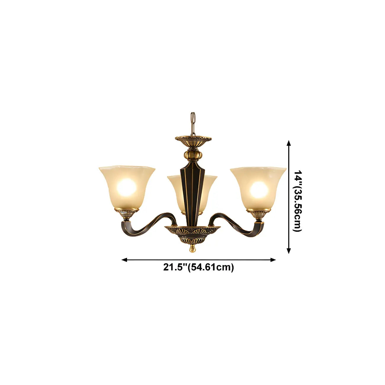 Lustre classique en verre noir et métal courbé