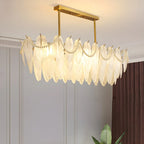 Lampadario a sospensione moderno in vetro con piume regolabile color oro