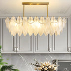 Lampadario a sospensione moderno in vetro con piume regolabile color oro