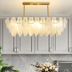 Lampadario a sospensione moderno in vetro con piume regolabile color oro