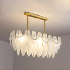 Lampadario a sospensione moderno in vetro con piume regolabile color oro