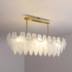 Lampadario a sospensione moderno in vetro con piume regolabile color oro