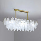 Lampadario a sospensione moderno in vetro con piume regolabile color oro