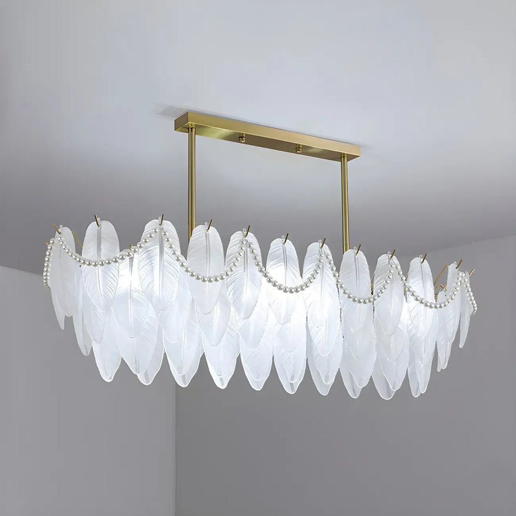 Lampadario a sospensione moderno in vetro con piume regolabile color oro