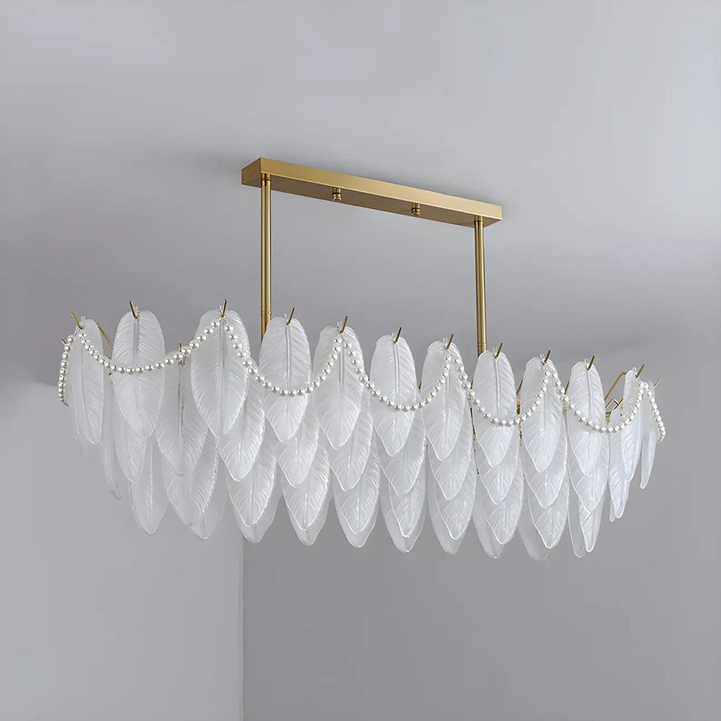 Lampadario a sospensione moderno in vetro con piume regolabile color oro