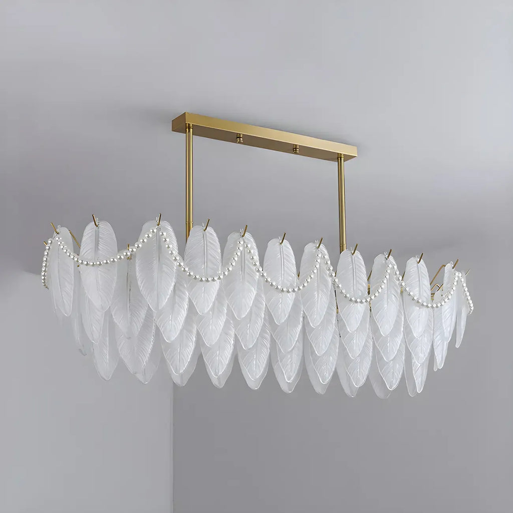 Lampadario a sospensione moderno in vetro con piume regolabile color oro
