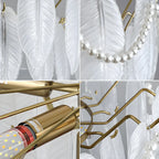 Lampadario a sospensione moderno in vetro con piume regolabile color oro