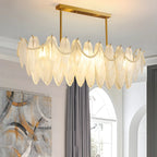 Lampadario a sospensione moderno in vetro con piume regolabile color oro