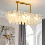 Lampadario a sospensione moderno in vetro con piume regolabile color oro