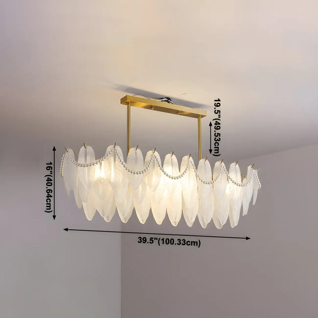 Lampadario a sospensione moderno in vetro con piume regolabile color oro
