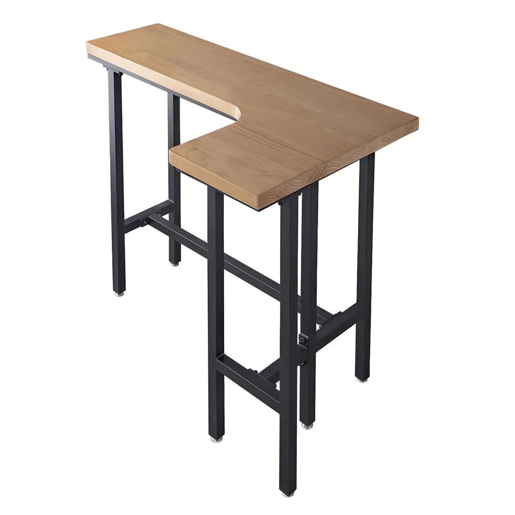Tables de bar industrielles en bois naturel et fer forgé, en forme de L