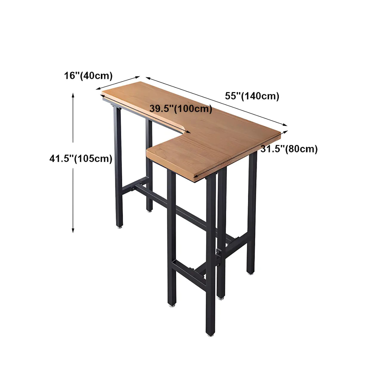 Tables de bar industrielles en bois naturel et fer forgé, en forme de L