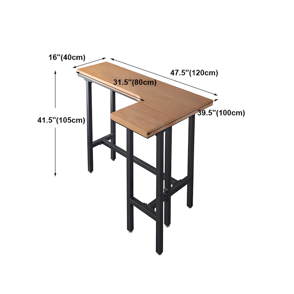 Tables de bar industrielles en bois naturel et fer forgé, en forme de L
