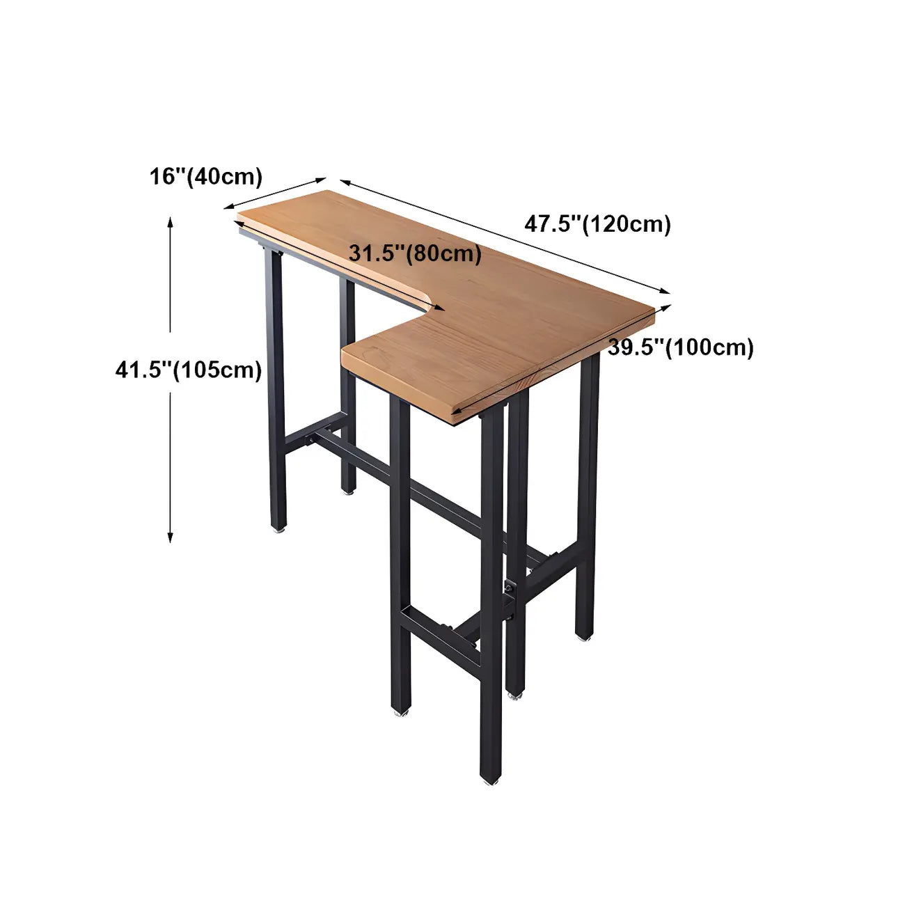Tables de bar industrielles en bois naturel et fer forgé, en forme de L