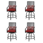 Ensemble de 4 chaises de bar de patio pivotantes en métal avec coussins pour l'extérieur